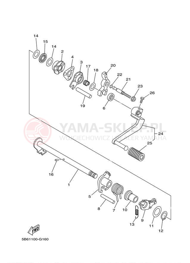 Schemat "Dźwignia zmiany biegów, wałek" do Yamaha TTR110E TTR110EX