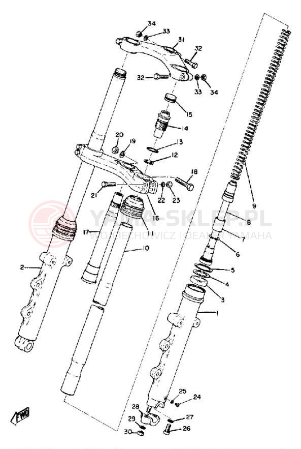 Schemat "Amortyzatory przód" do Yamaha TZ750A