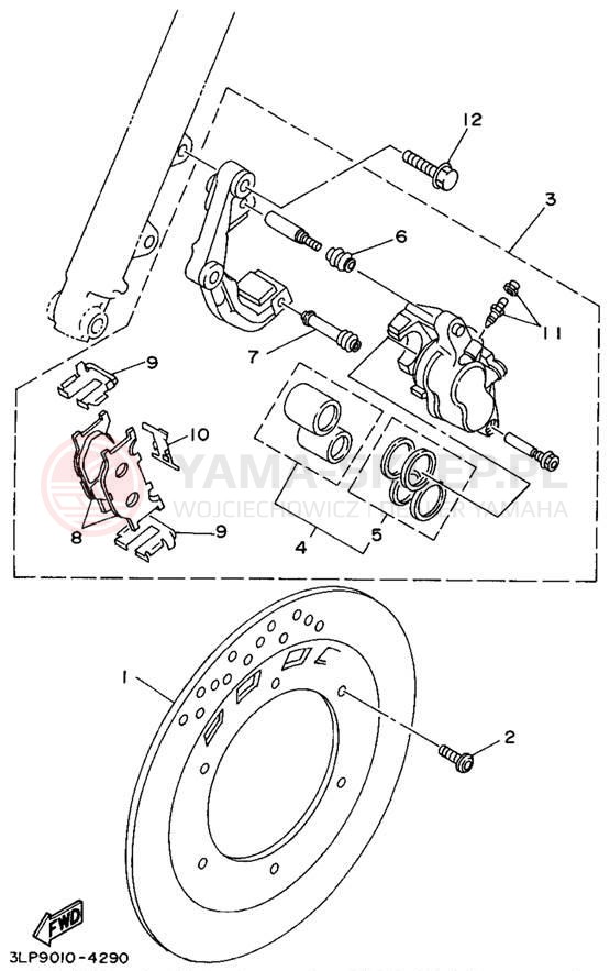 Schemat "Zacisk hamulcowy + tarcza przód" do Yamaha VIRAGO 250 XV250G/XV250GC
