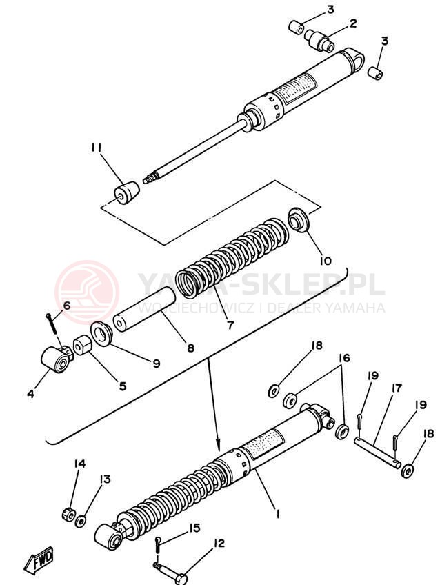 Schemat "zawieszenie tył" do Yamaha RT180H