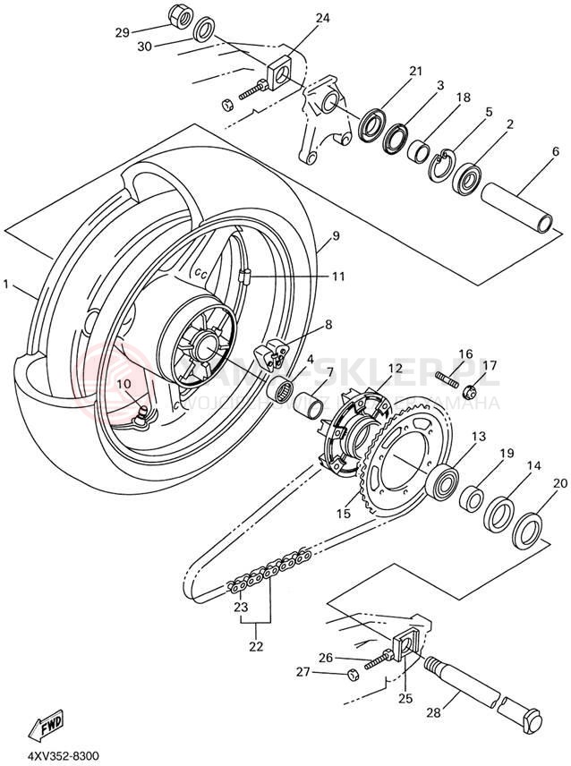 Schemat "Koło tył" do Yamaha YZFR1 YZFR1N/YZFR1NC