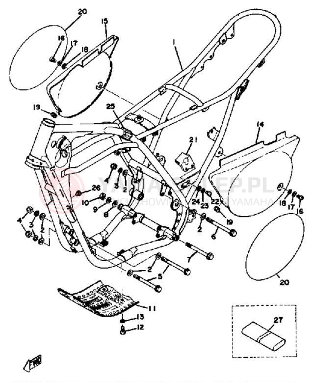 Schemat "pokrywa boczna ramy" do Yamaha YZ400D