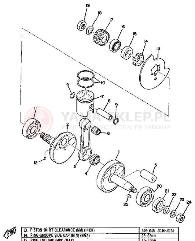 Schemat "Wał korbowy, tłok" do Yamaha JT2/JT2MX