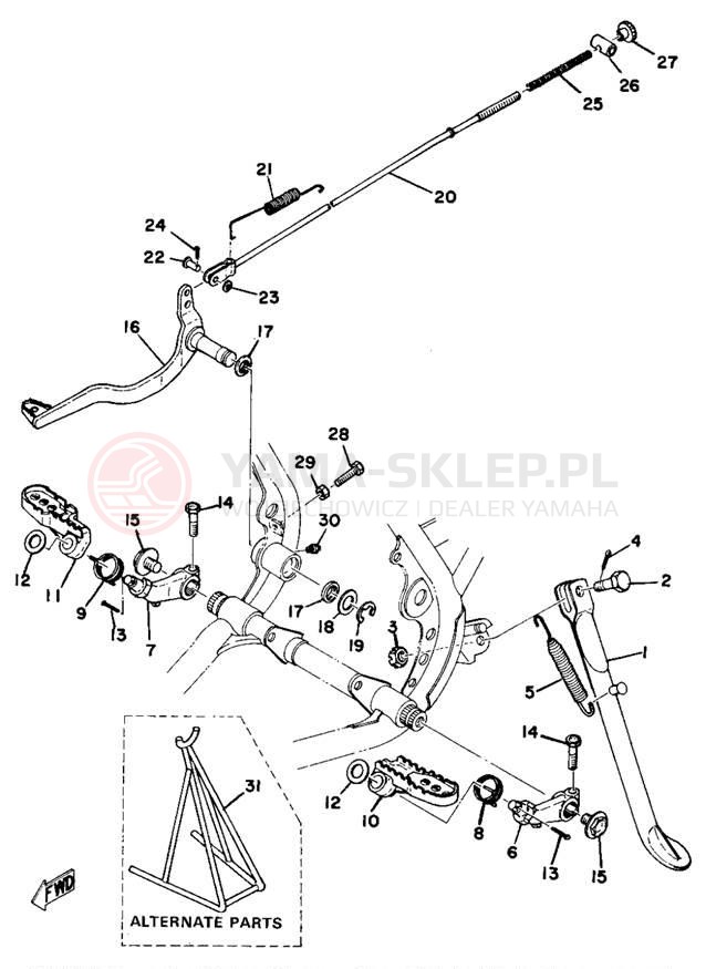 Schemat "Stopka postoj., dźw. Hamulca tył" do Yamaha MX250B