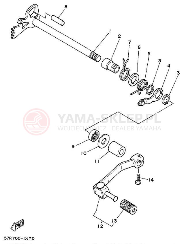 Schemat "Dźwignia zmiany biegów, wałek" do Yamaha XT350UC/XT350U