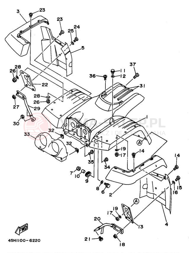 Schemat "Przedni błotnik" do Yamaha KODIAK 4WD YFM400FWK