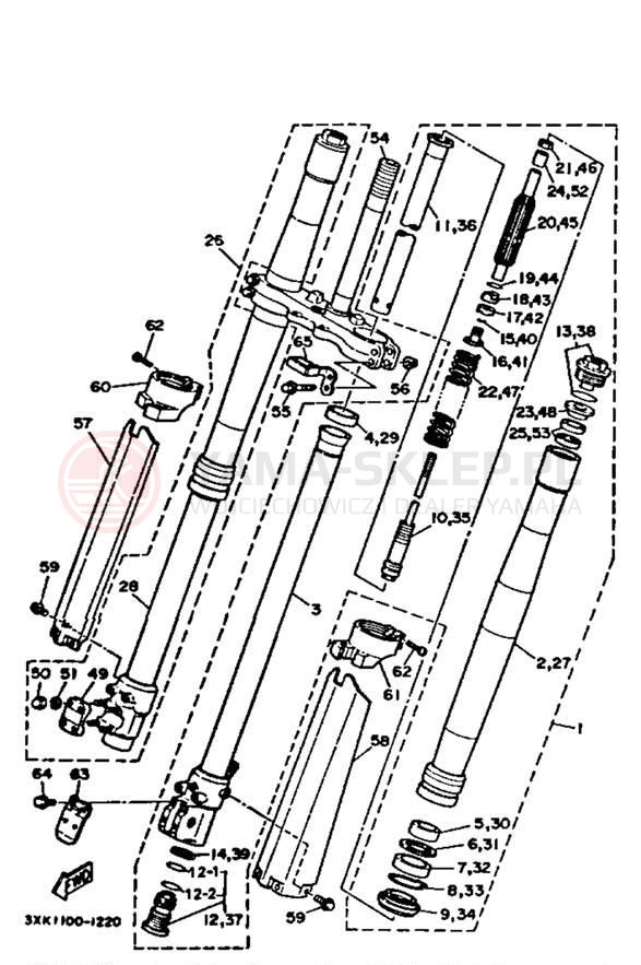 Schemat "Amortyzatory przód" do Yamaha YZ250 YZ250B1