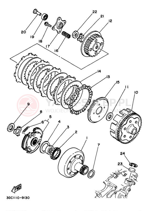 Schemat "sprzęgło" do Yamaha TIMBERWOLF 4WD YFB250FWJ