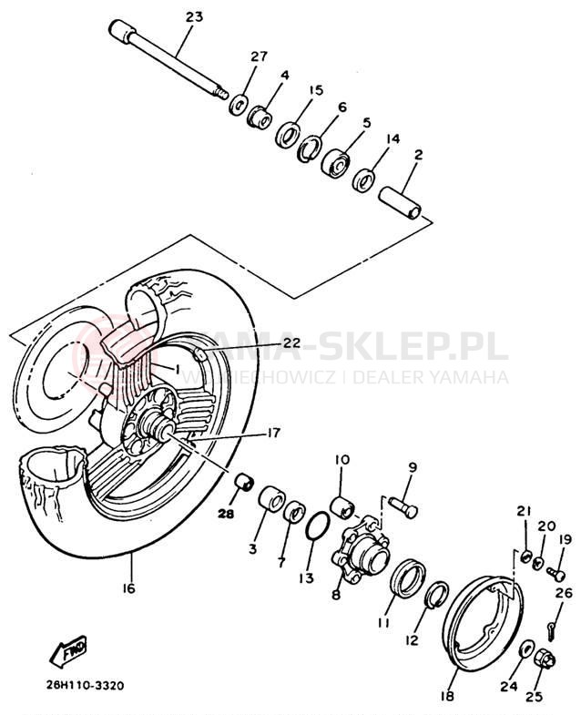 Schemat "Koło tył" do Yamaha XVZ12TDK