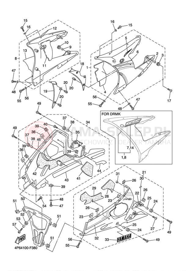 Schemat "elementy nadwozia" do Yamaha R6S YZFR6SW/YZFR6SWC