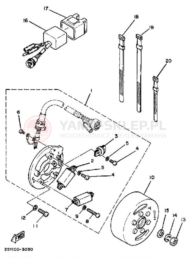 Schemat "Moduł zapłonowy - cewka" do Yamaha IT250K