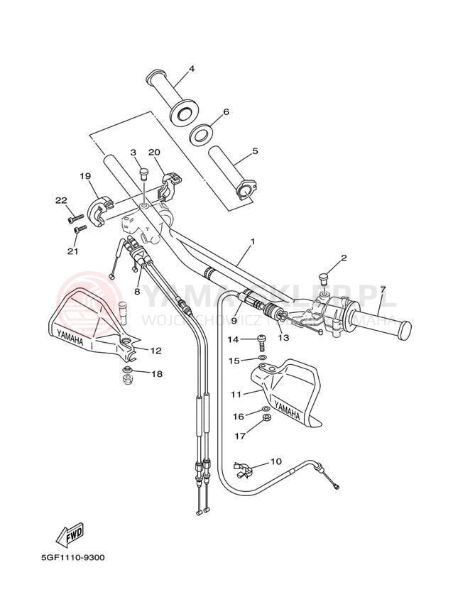 Schemat "Kierownica i osprzęt" do Yamaha TT-R250 TTR250SC/TTR250S