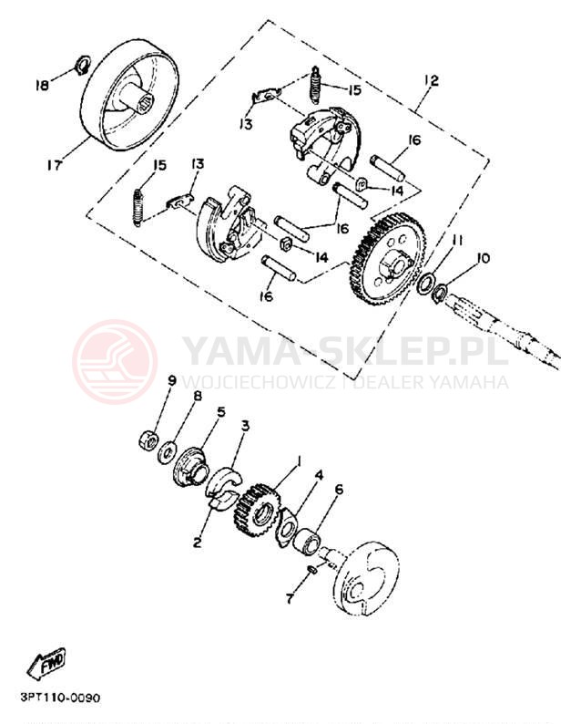 Schemat "sprzęgło" do Yamaha Y-ZINGER PW50A
