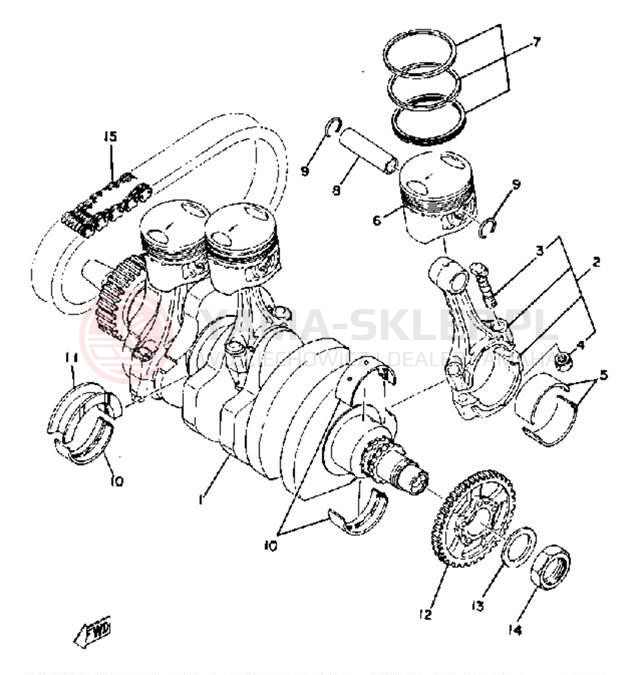 Schemat "Wał korbowy, tłok" do Yamaha XS750E_227