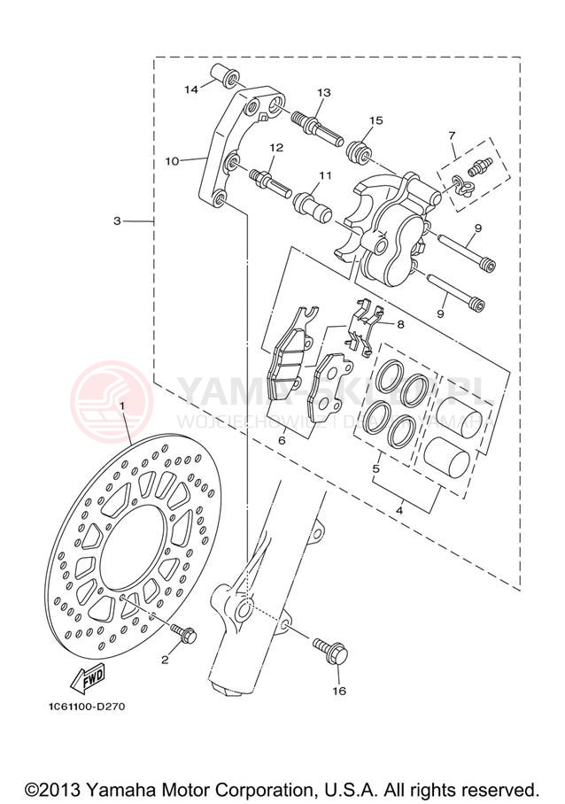 Schemat "Zacisk hamulcowy + tarcza przód" do Yamaha TT-R230 TTR230V
