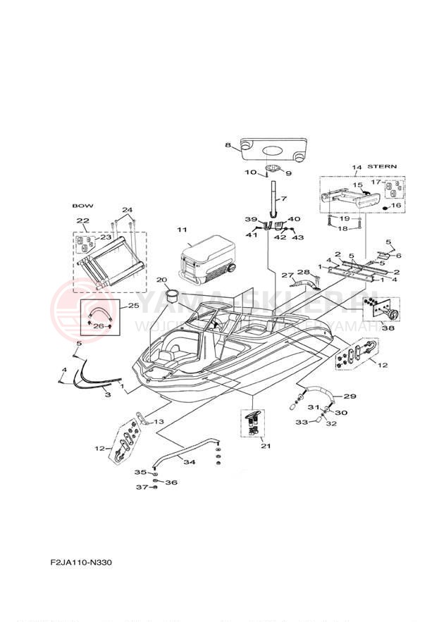 Schemat "HULL DECK FITTINGS" do Yamaha 212SS CALIFORNIA XAT1800CLN