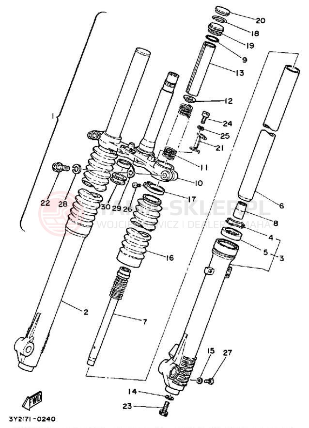 Schemat "Amortyzatory przód" do Yamaha XT250K/XT250KC