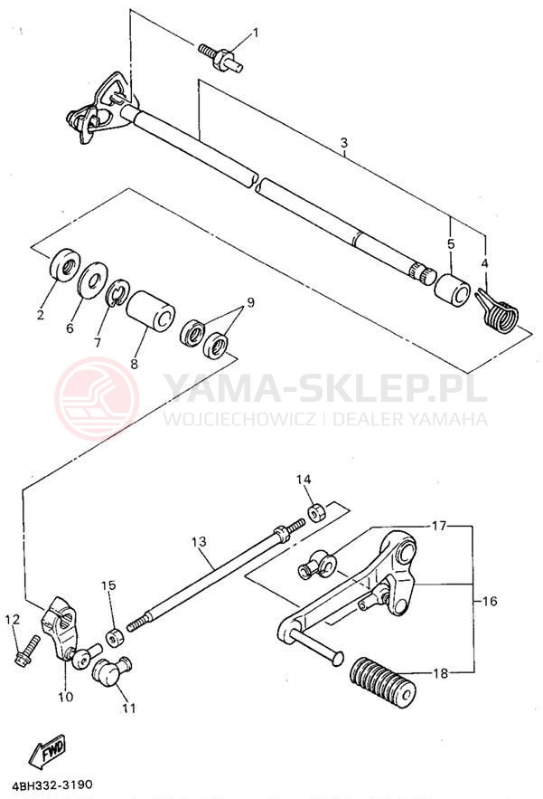 Schemat "Dźwignia zmiany biegów, wałek" do Yamaha GTS1000AFC/GTS1000AF