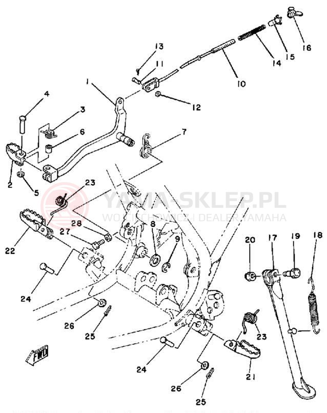 Schemat "Stopka postojowa i podnóżki" do Yamaha IT125H