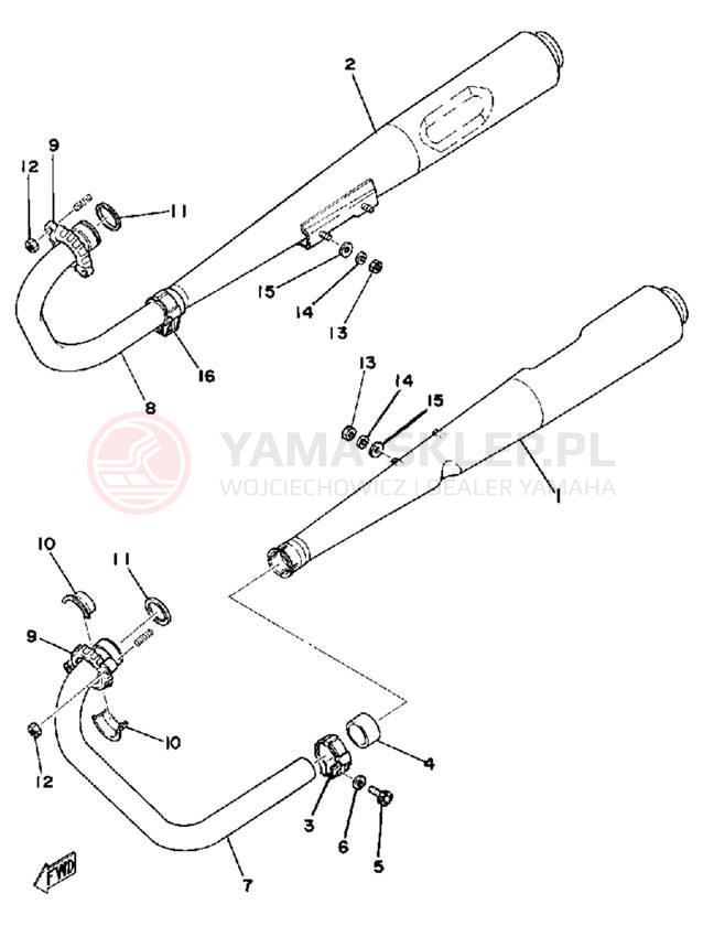 Schemat "Wydech końcowy" do Yamaha XS360_2D