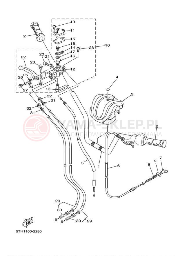 Schemat "Kierownica i osprzęt" do Yamaha RAPTOR 80 YFM80RV