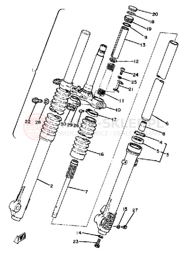 Schemat "Amortyzatory przód" do Yamaha XT250H