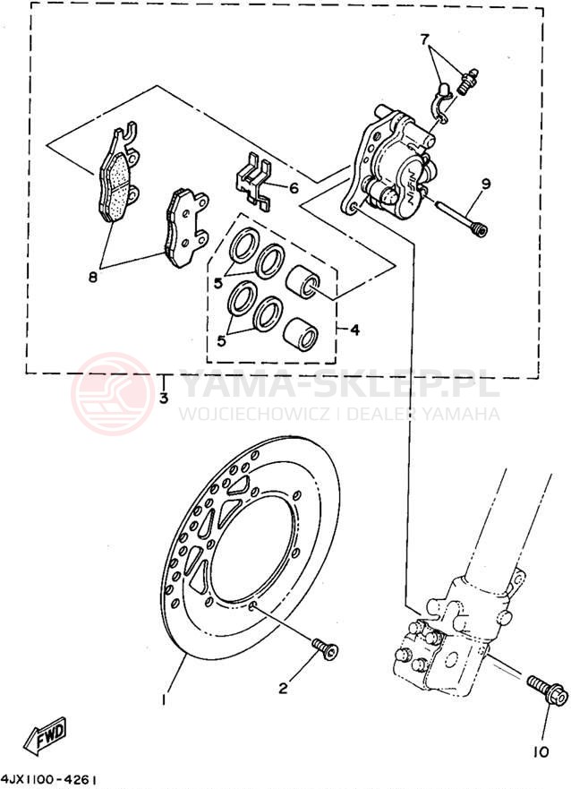 Schemat "Zacisk hamulcowy + tarcza przód" do Yamaha YZ250G1