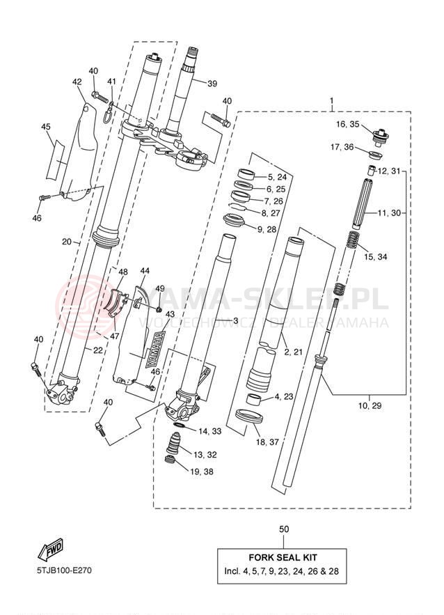 Schemat "Amortyzatory przód" do Yamaha WR450F WR450FW