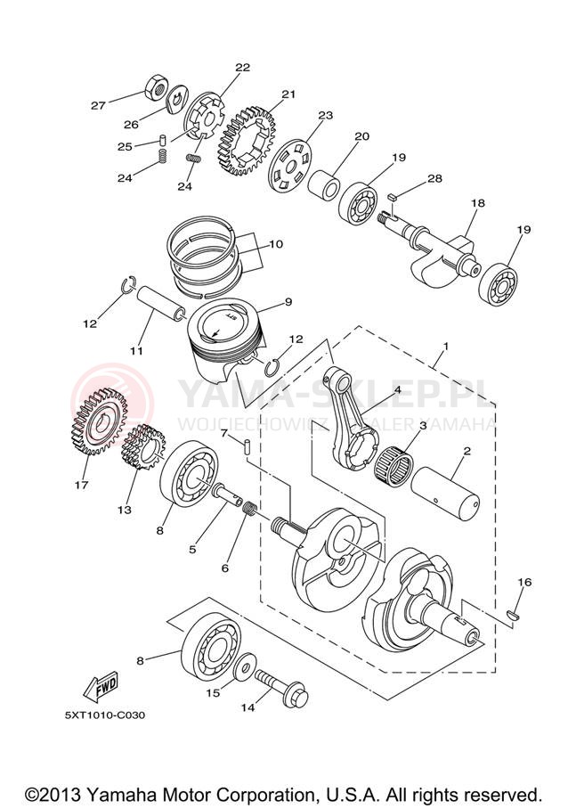 Schemat "Wał korbowy, tłok" do Yamaha XT250 XT250X/XT250XC