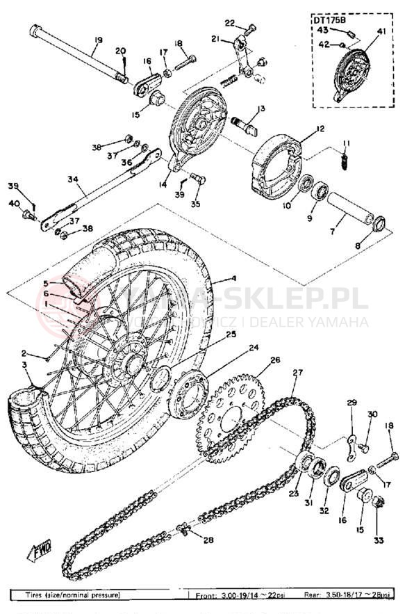 Schemat "Koło tył" do Yamaha DT175A