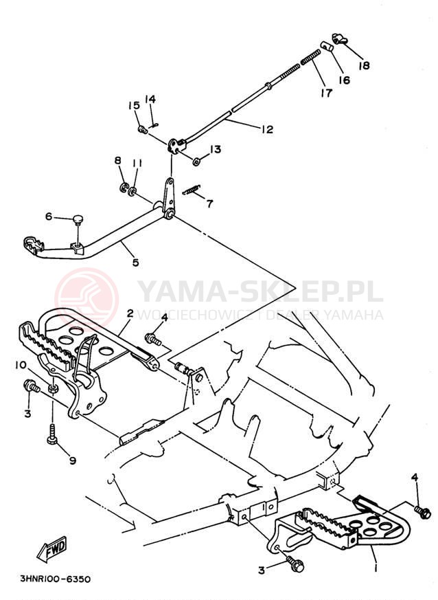 Schemat "Stopka postojowa i podnóżki" do Yamaha KODIAK 4WD YFM400FWK
