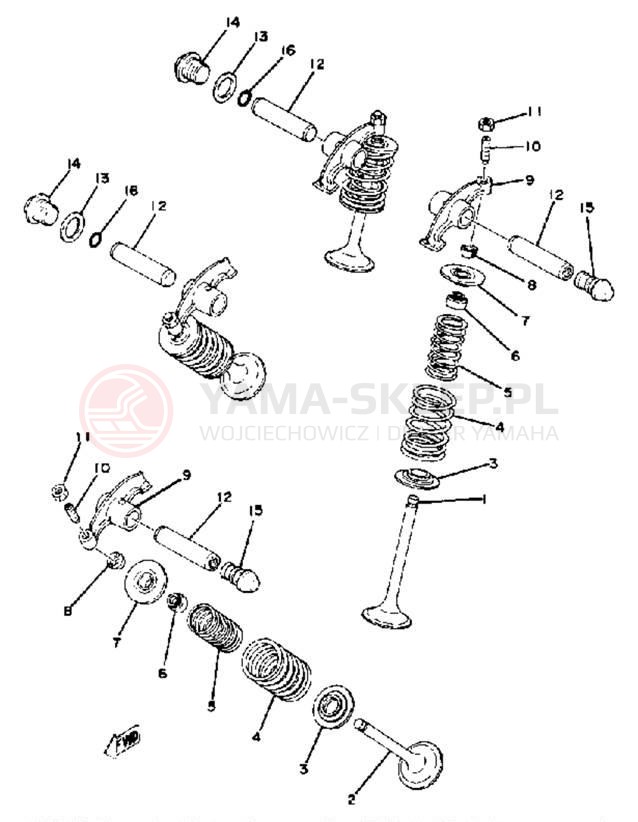 Schemat "Zawory - dźwigienki zaworowe" do Yamaha XS400_2F