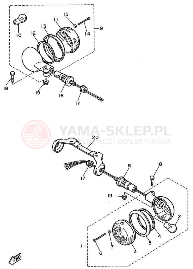 Schemat "kierunkowskazy - sterownik" do Yamaha VIRAGO 750 XV750F/XV750FC