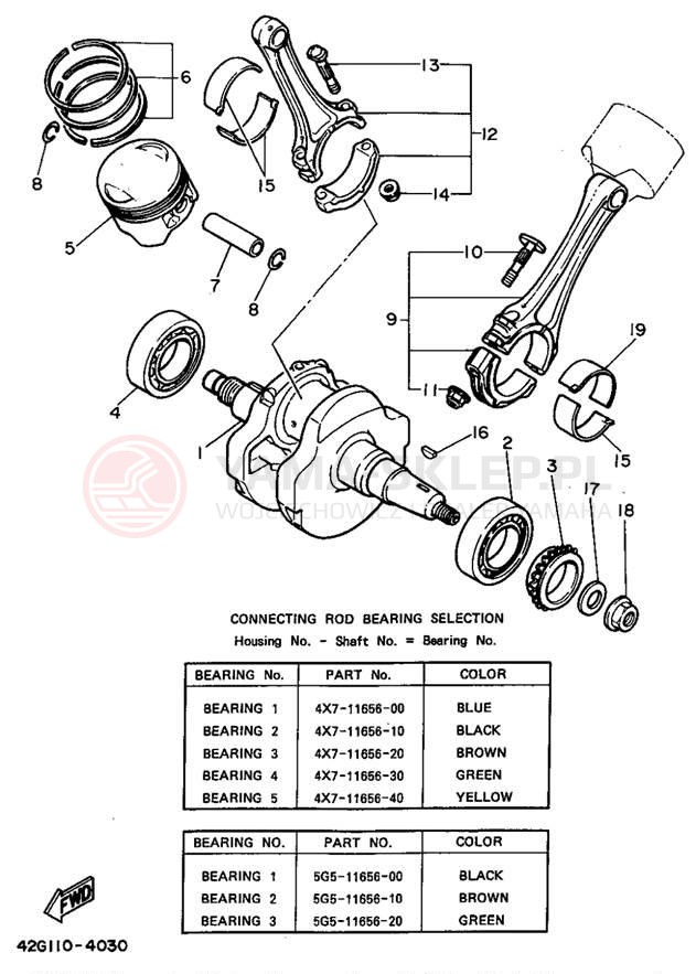 Schemat "Wał korbowy, tłok" do Yamaha VIRAGO 1100 XV1100G/XV1100GC