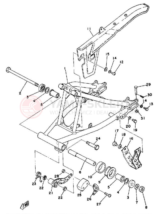 Schemat "Wahacz, osłona łańcucha" do Yamaha DT175F