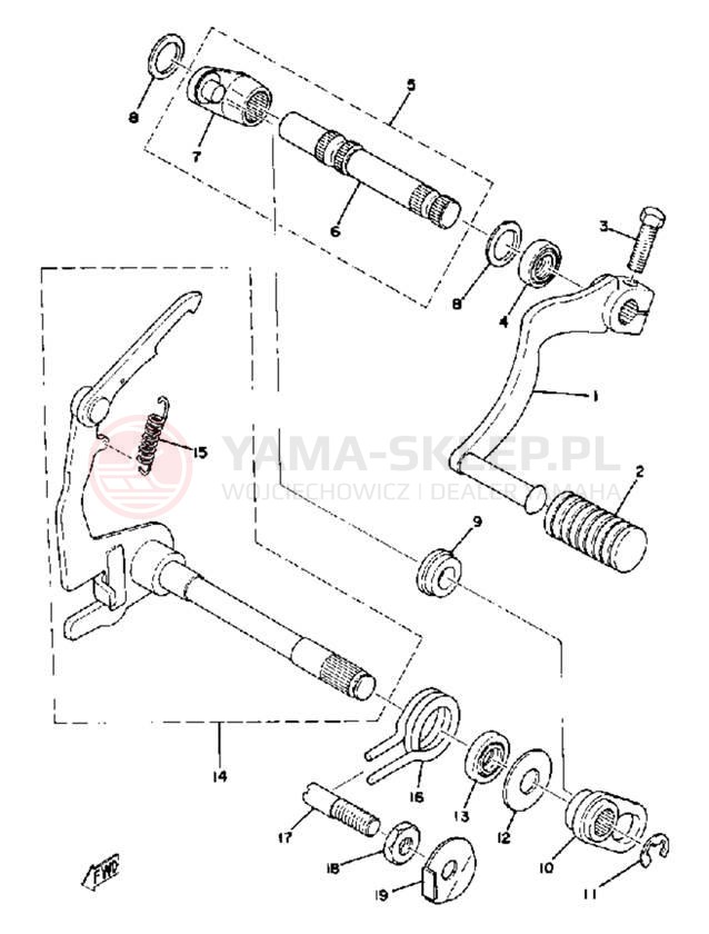 Schemat "Dźwignia zmiany biegów, wałek" do Yamaha MX100F