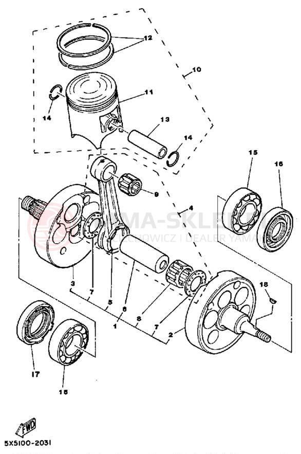 Schemat "Wał korbowy, tłok" do Yamaha YZ250L
