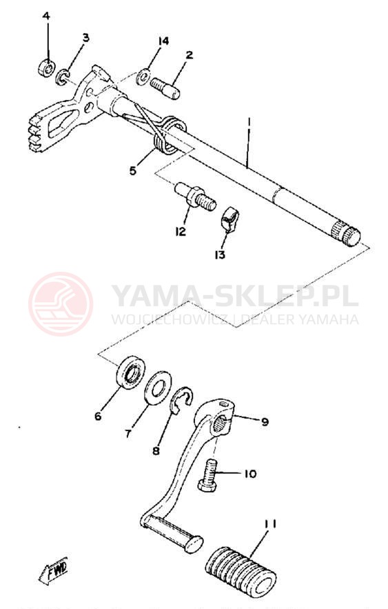 Schemat "Dźwignia zmiany biegów, wałek" do Yamaha XS750-2D/XS750D