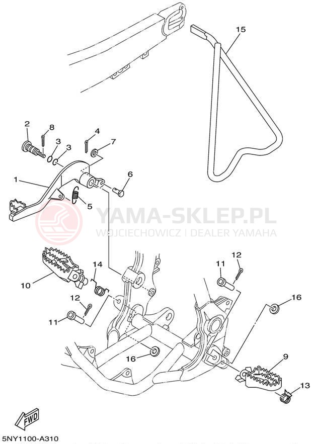 Schemat "Stopka postojowa i podnóżki" do Yamaha YZ250 YZ250P