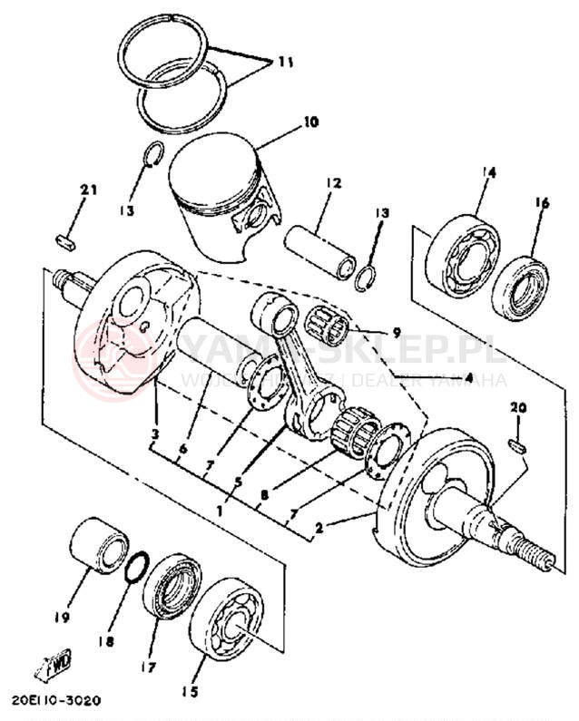 Schemat "Wał korbowy, tłok" do Yamaha YT175K