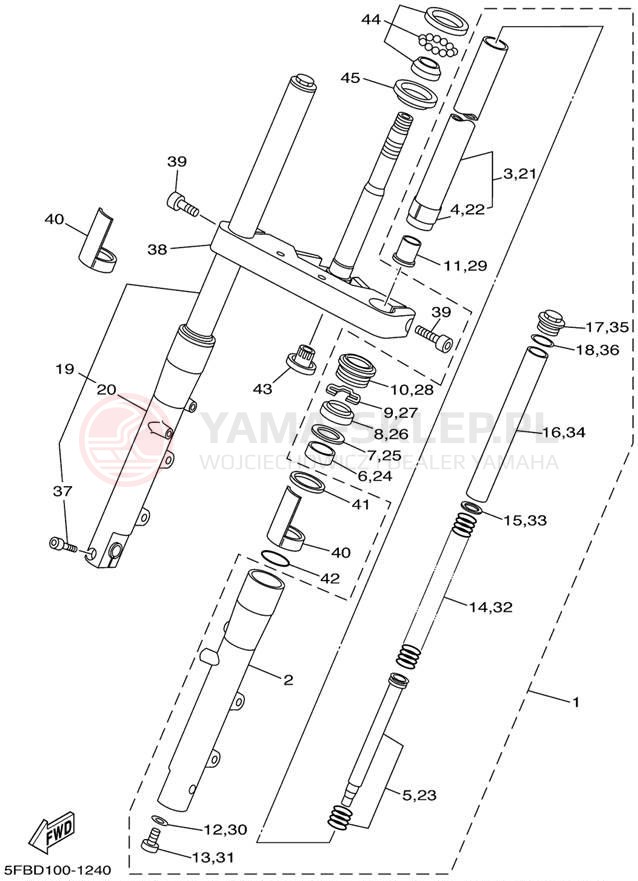 Schemat "Amortyzatory przód" do Yamaha V-STAR CUSTOM XVS650PC/XVS650P