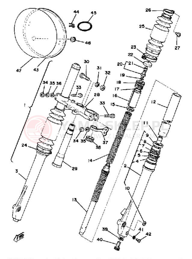 Schemat "Amortyzatory przód" do Yamaha YZ125A