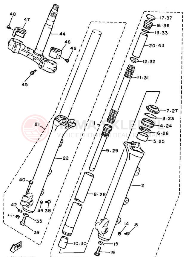 Schemat "Amortyzatory przód" do Yamaha VIRAGO 750 XV750E/XV750EC