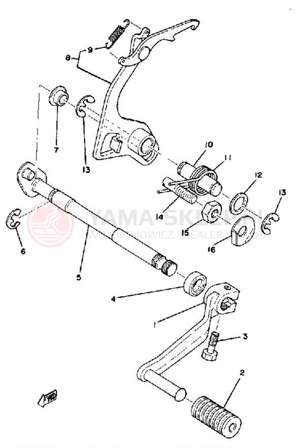 Schemat "Dźwignia zmiany biegów, wałek" do Yamaha YZ125A