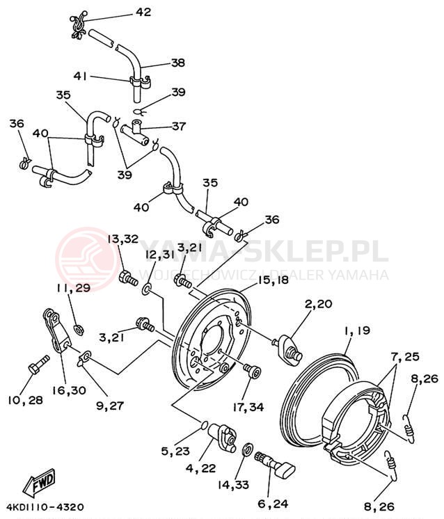 Schemat "Układ hamulcowy przód" do Yamaha TIMBERWOLF 2WD YFB250FWL