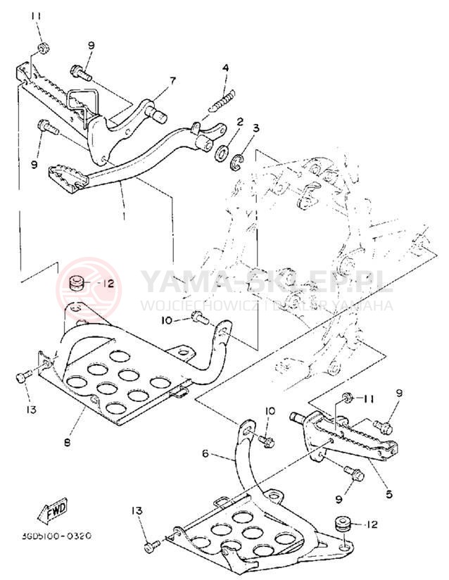 Schemat "Stopka postojowa i podnóżki" do Yamaha YFM350XD