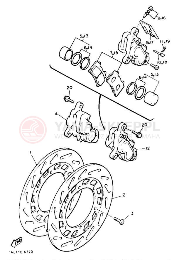 Schemat "Zacisk hamulcowy + tarcza przód" do Yamaha XVZ13TC/XVZ13T
