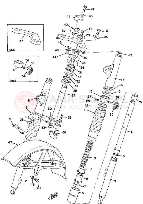Schemat "Amortyzatory przód, błotnik" do Yamaha G6SB