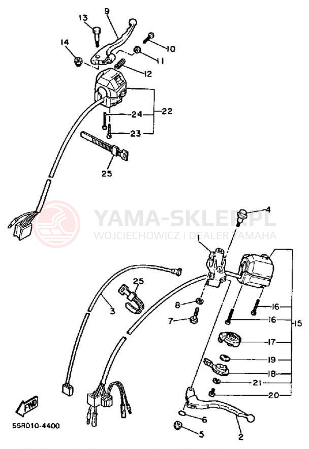 Schemat "Kierownica i osprzęt" do Yamaha VIRAGO 1000 XV1000LC/XV1000L