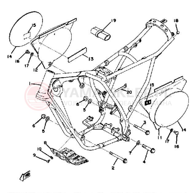 Schemat "pokrywa boczna ramy" do Yamaha YZ100D